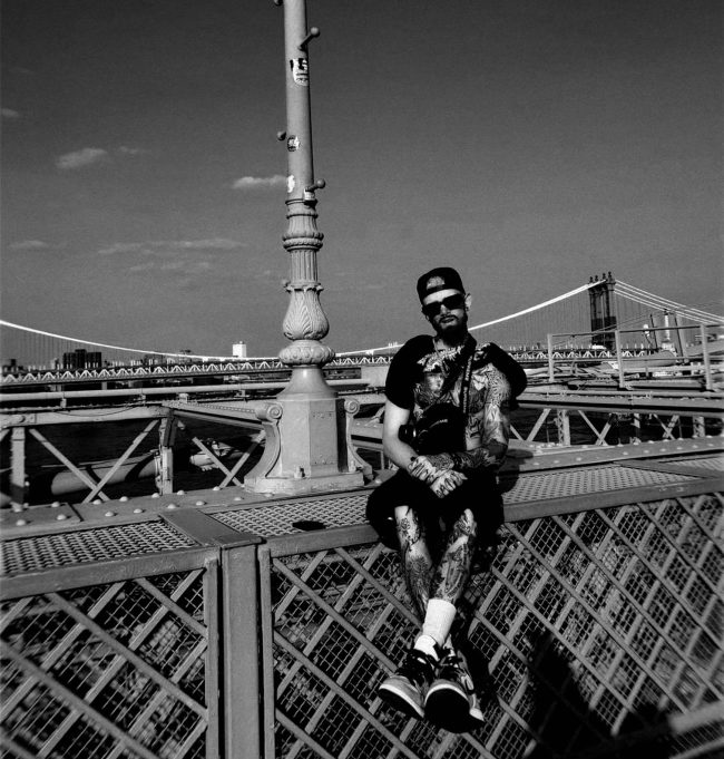 Max at the Brooklyn Bridge in Brooklyn, NY